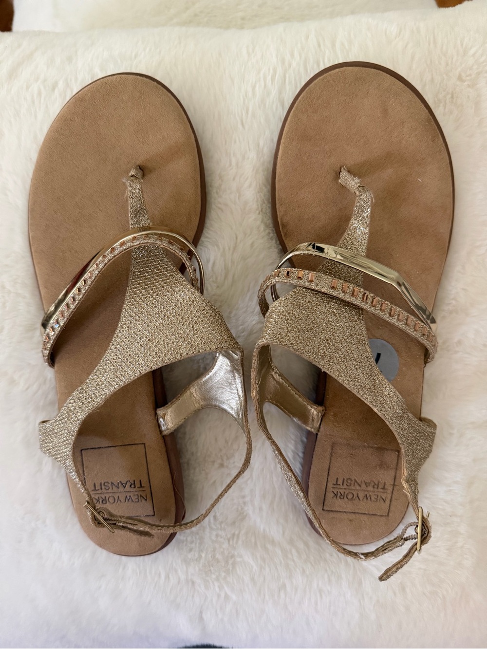 New York Transit Metallic Gold Braided Strap Sandals